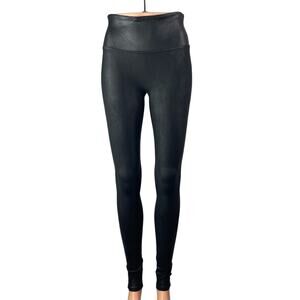 Spanx Women's Black Faux Leather Mid Rise Skinny Trousers Leggings Pants Size M